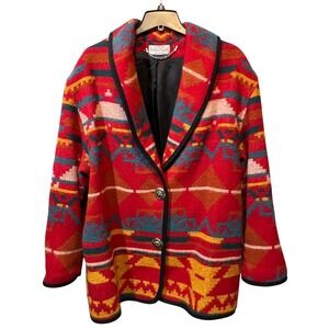 Ashley Scott Jacket L Petite Wool Blend Southwestern Aztec Geometric USA 80's